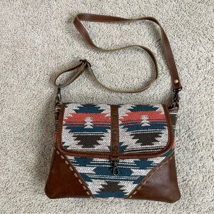 MYRA Southwestern JOLIE ARYA Leather Trimmed CROSSBODY Messenger BAG Purse